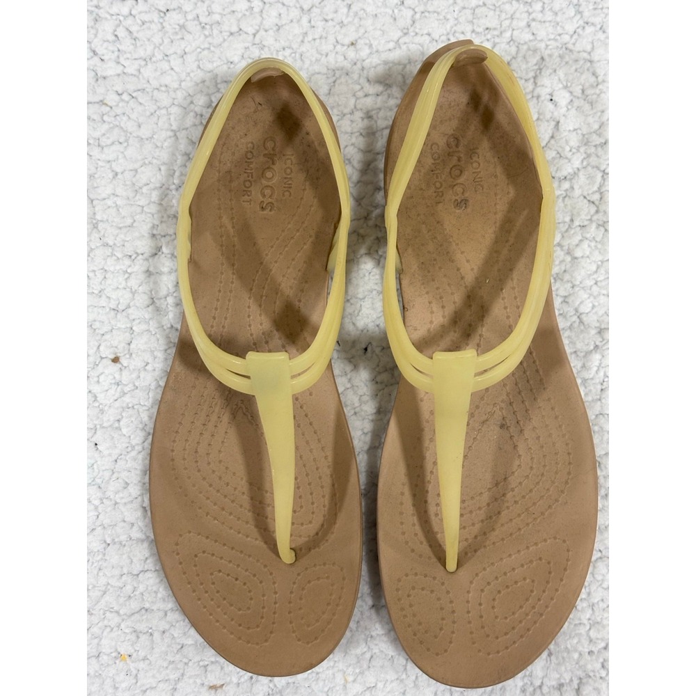 Crocs Isabella Yellow T-Strap Sandals Womens 10 Casual Coastal Summer Beach - Picture 7 of 10